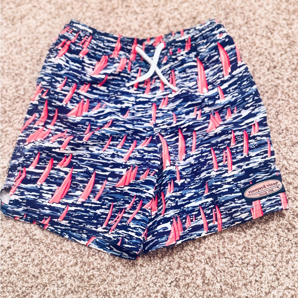 Vineyard Vines Kids' Blue and Pink Chappy Sailboat Swim Trunks size 6